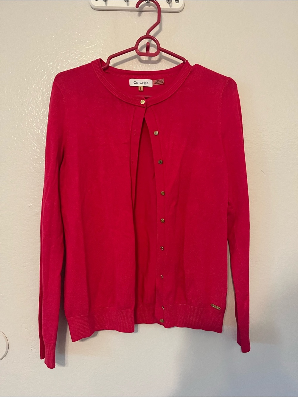 Calvin Klein Women's Pink Button-Up Crewneck Cardigan